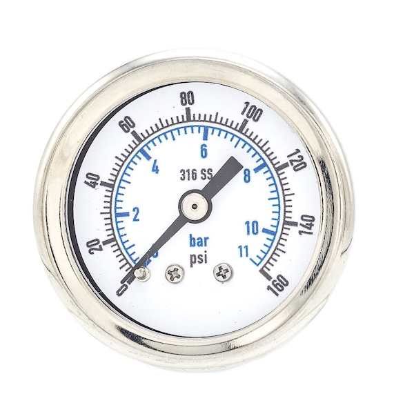 Pro 1 1/2 in Dial, 0/160 PSI & Bar, 1/8 in NPT, Back Mount Dry/Fillable Pressure Gauge PRO-302D-158F-01 - main